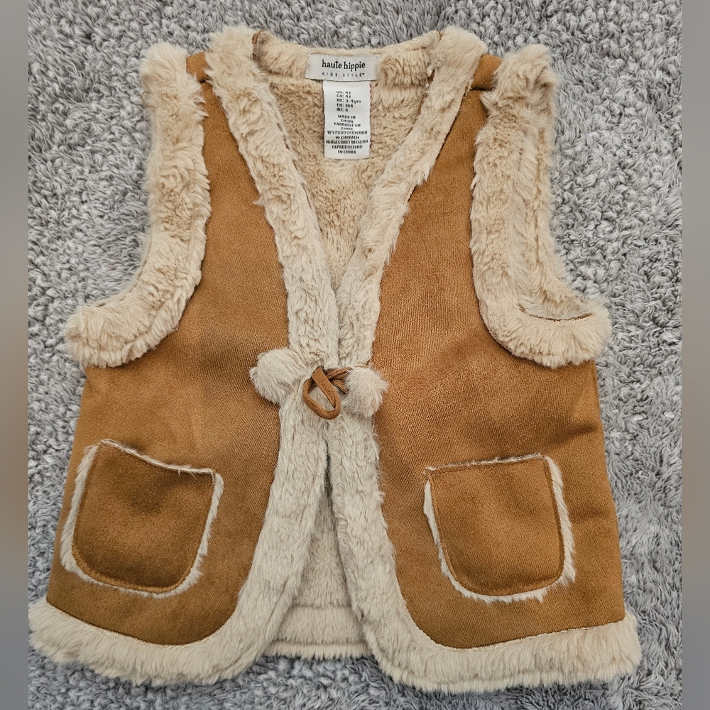 Haute Hippie Boho girls Faux Suede Fur Vest with Pockets Size 4T